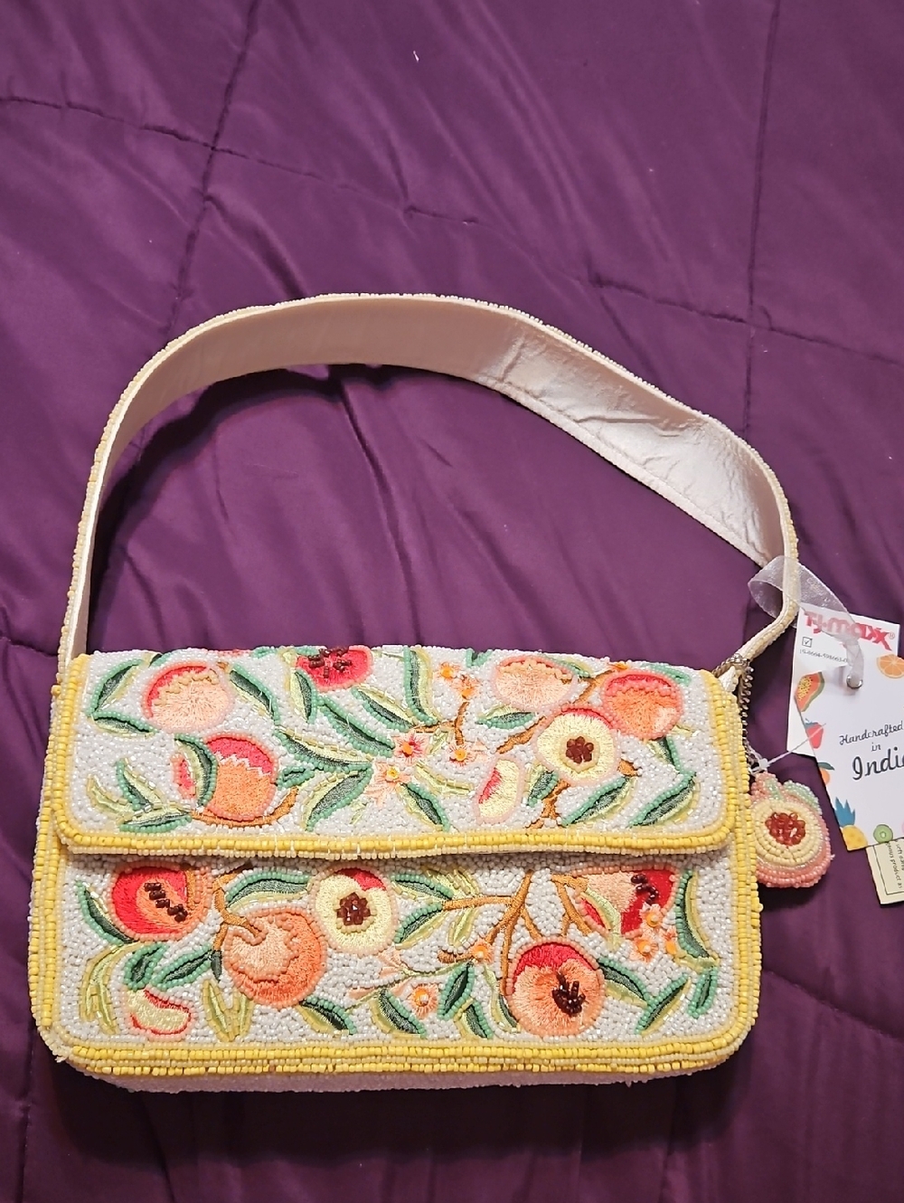 Embroidered Beaded Yellow Floral Shoulder Bag